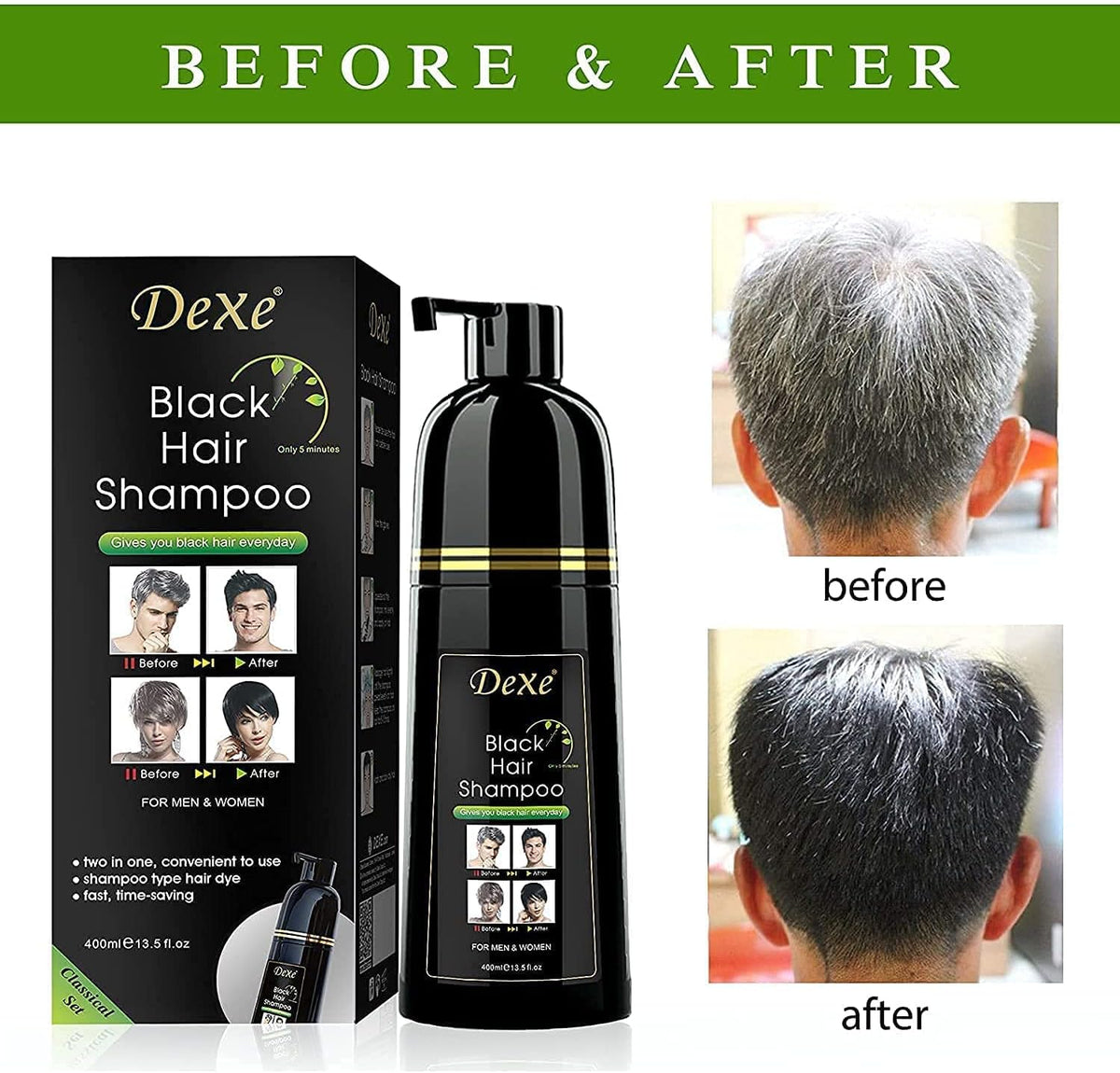 Dexe shampooing colorant insanttané noirs 400 ML