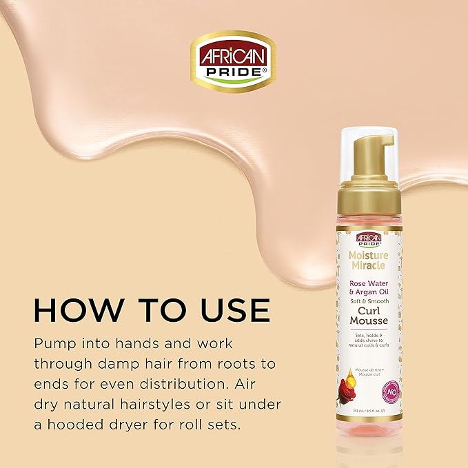 African Pride Moisture Miracle Mousse à l'eau de rose & huile d’Argan - 250 ml