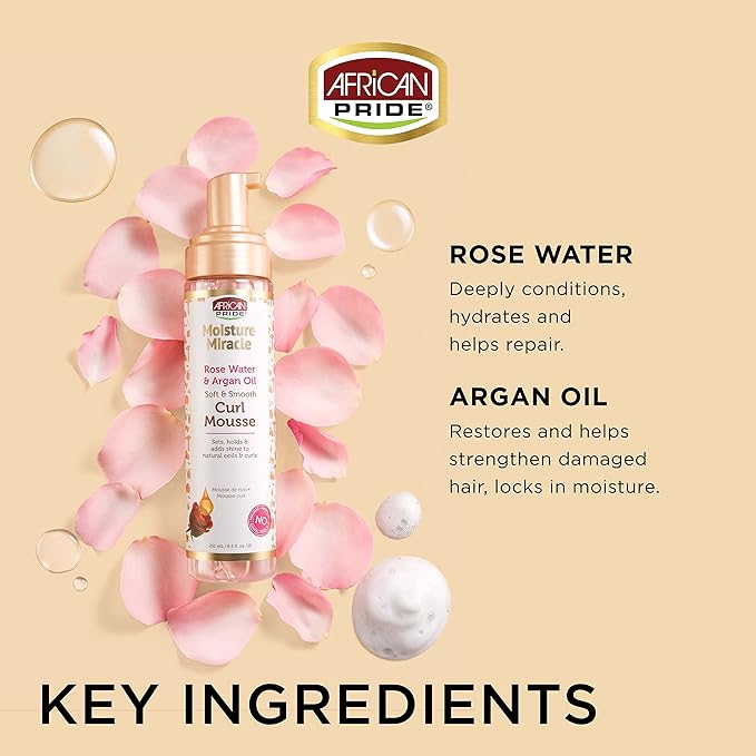 African Pride Moisture Miracle Mousse à l'eau de rose & huile d’Argan - 250 ml