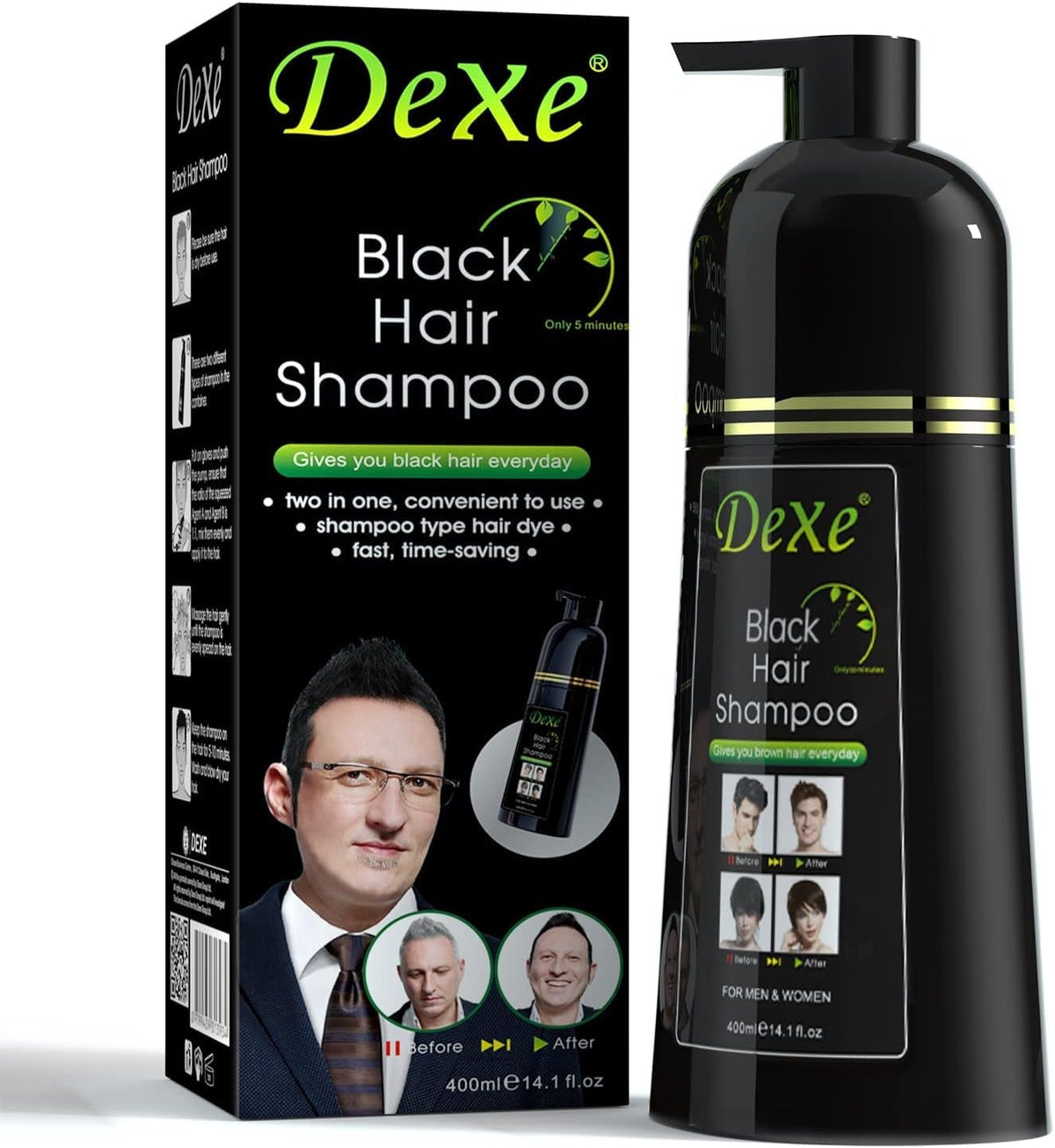 Dexe shampooing colorant insanttané noirs 400 ML